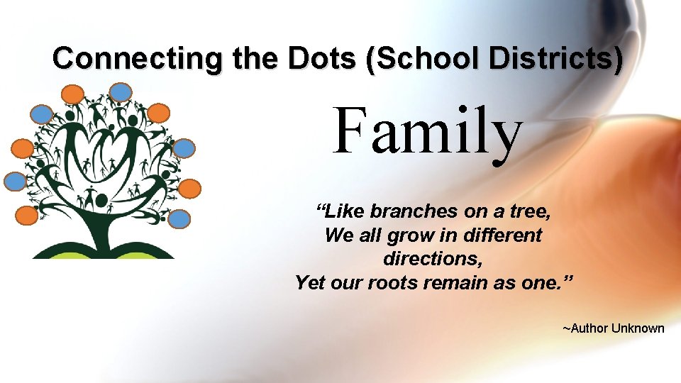 Connecting the Dots (School Districts) Family “Like branches on a tree, We all grow
