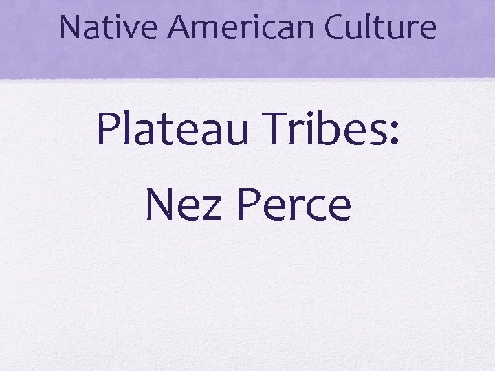 Native American Culture Plateau Tribes: Nez Perce 