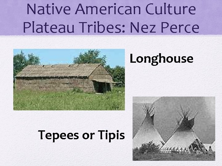 Native American Culture Plateau Tribes: Nez Perce Longhouse Tepees or Tipis 