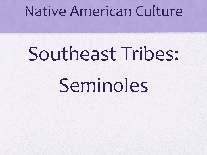 Native American Culture Southeast Tribes: Seminoles 