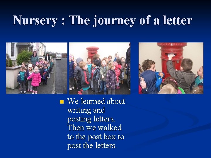 Nursery : The journey of a letter n We learned about writing and posting