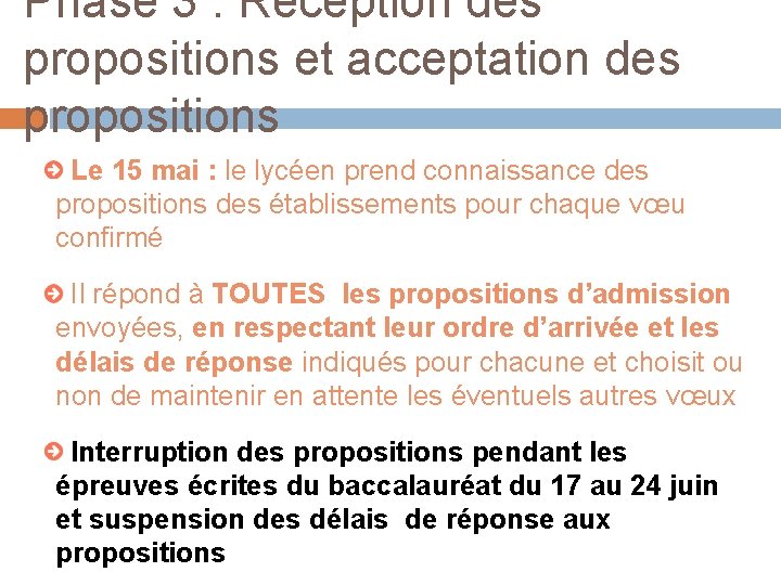 Phase 3 : Réception des propositions et acceptation des propositions Le 15 mai :