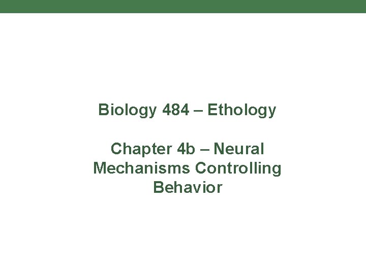 Biology 484 – Ethology Chapter 4 b – Neural Mechanisms Controlling Behavior 