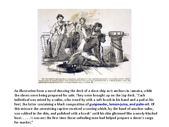 An illustration from a novel showing the deck of a slave ship as it An illustration from a novel showing the deck of a slave ship as it