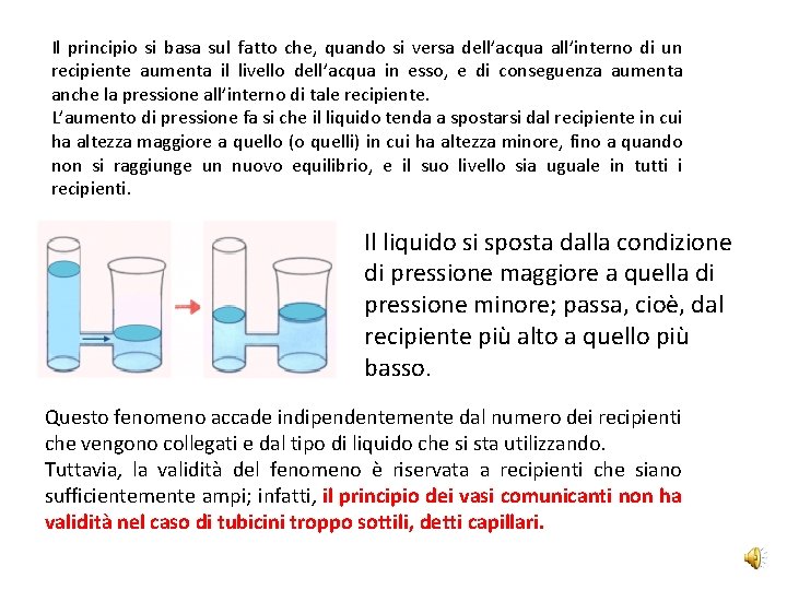 Il principio si basa sul fatto che, quando si versa dell’acqua all’interno di un