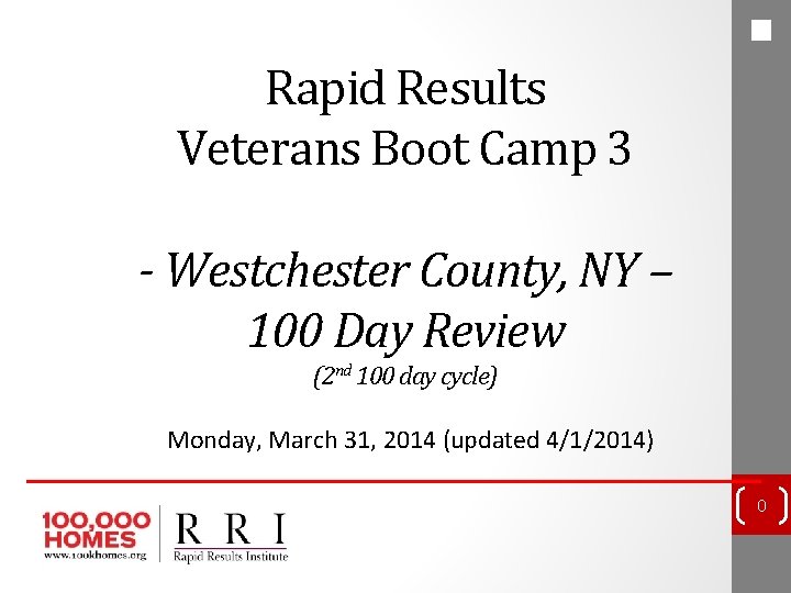 Rapid Results Veterans Boot Camp 3 - Westchester County, NY – 100 Day Review