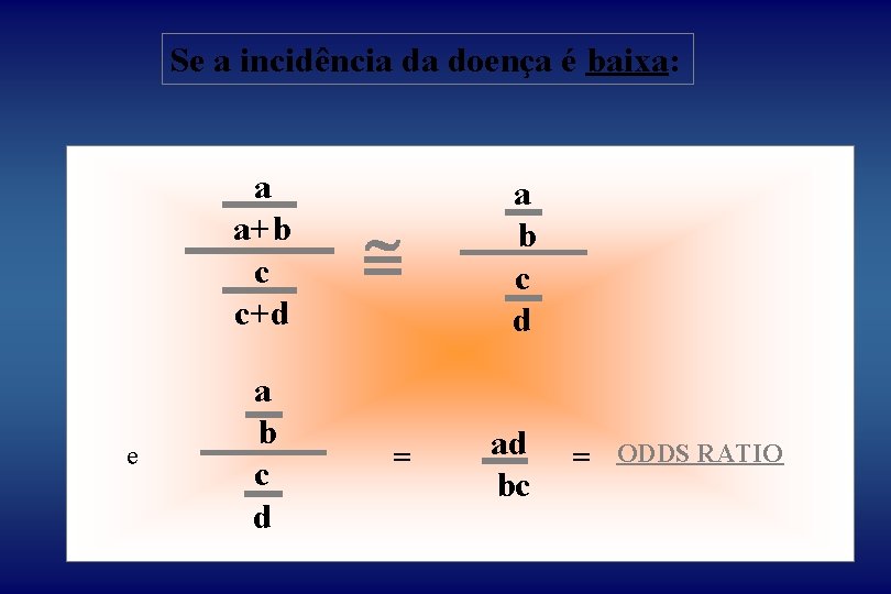 Se a incidência da doença é baixa: a a+b c c+d e 39 a