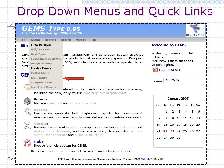 Drop Down Menus and Quick Links EAMTC, Athens 2008 - ASTech 