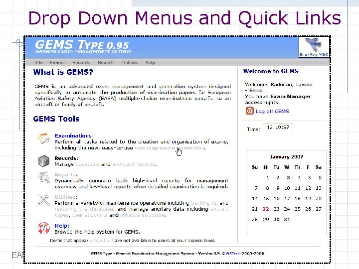 Drop Down Menus and Quick Links EAMTC, Athens 2008 - ASTech 