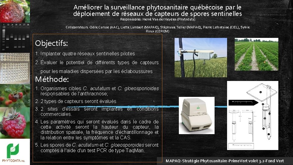 Améliorer la surveillance phytosanitaire québécoise par le déploiement de réseaux de capteurs de spores