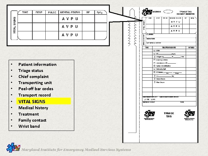  • • • Patient information Triage status Chief complaint Transporting unit Peel-off bar