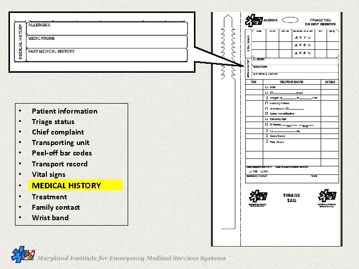  • • Patient information Triage status Chief complaint Transporting unit Peel-off bar codes