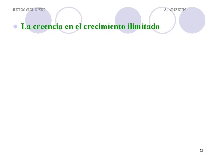 RETOS SIGLO XXI l A. ARIZKUN La creencia en el crecimiento ilimitado 22 