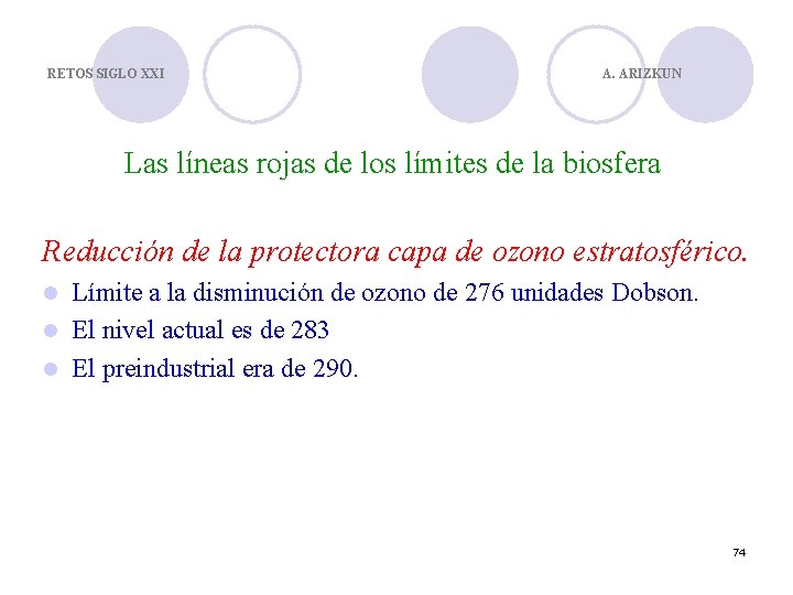 RETOS SIGLO XXI A. ARIZKUN Las líneas rojas de los límites de la biosfera