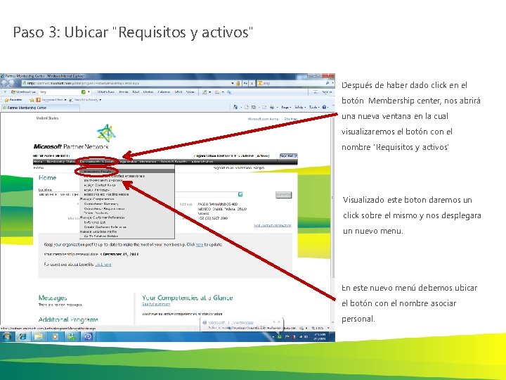 Paso 3: Ubicar "Requisitos y activos" Después de haber dado click en el botón