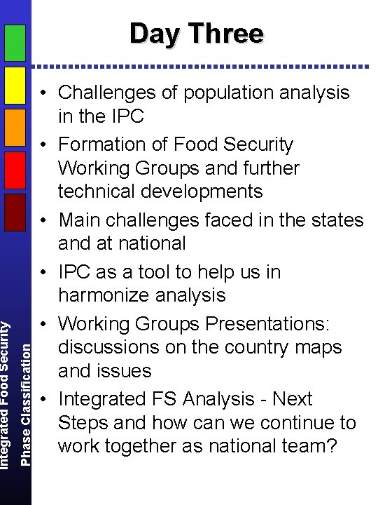 Phase Classification Integrated Food Security Day Three • Challenges of population analysis in the
