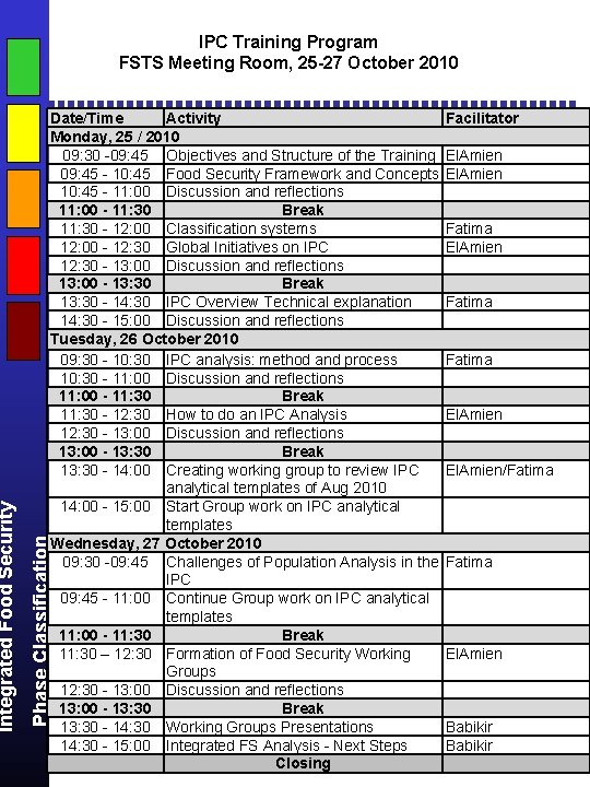 Date/Time Activity Monday, 25 / 2010 09: 30 -09: 45 Objectives and Structure of