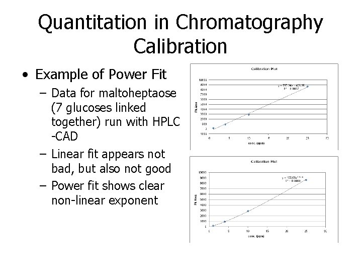 Quantitation in Chromatography Calibration • Example of Power Fit – Data for maltoheptaose (7