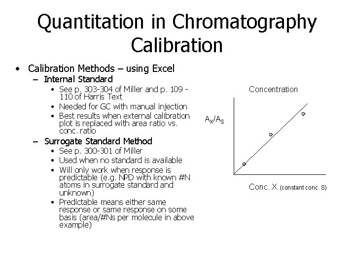 Quantitation in Chromatography Calibration • Calibration Methods – using Excel – Internal Standard •