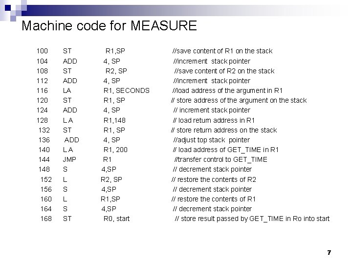 Machine code for MEASURE 100 104 108 112 116 120 124 128 132 136