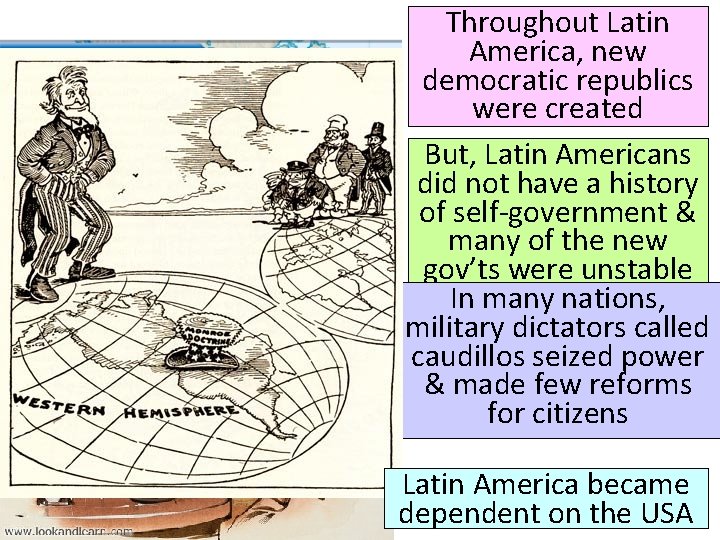 Throughout Latin America, new democratic republics were created But, Latin Americans did not have