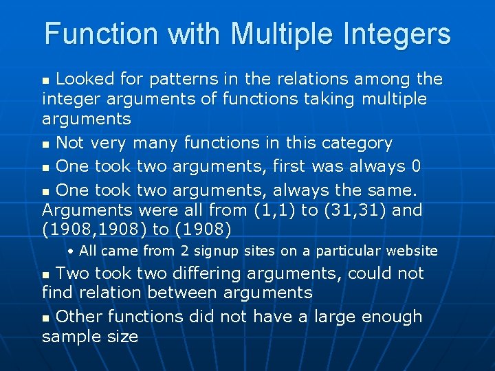Function with Multiple Integers Looked for patterns in the relations among the integer arguments