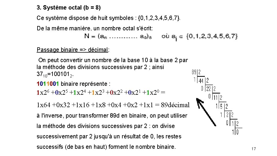 3. Système octal (b = 8) Ce système dispose de huit symboles : {0,