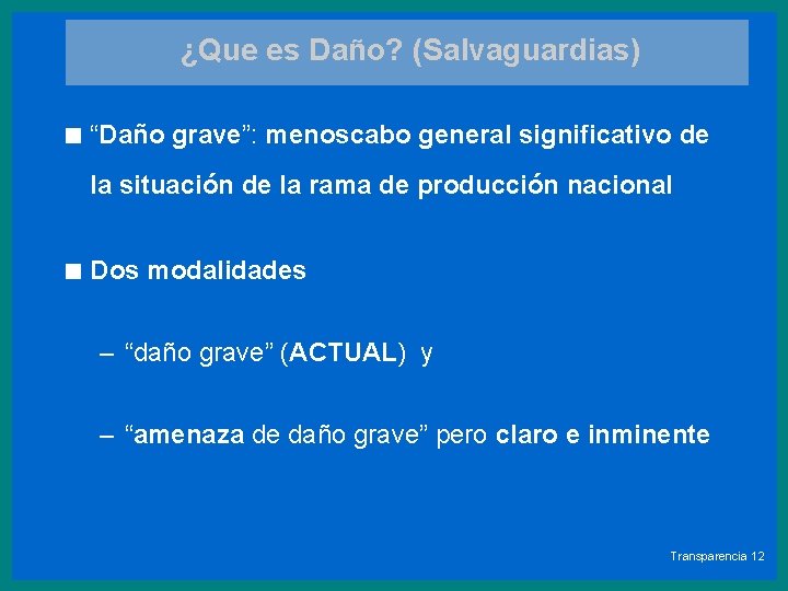 ¿Que es Daño? (Salvaguardias) < “Daño grave”: menoscabo general significativo de la situación de