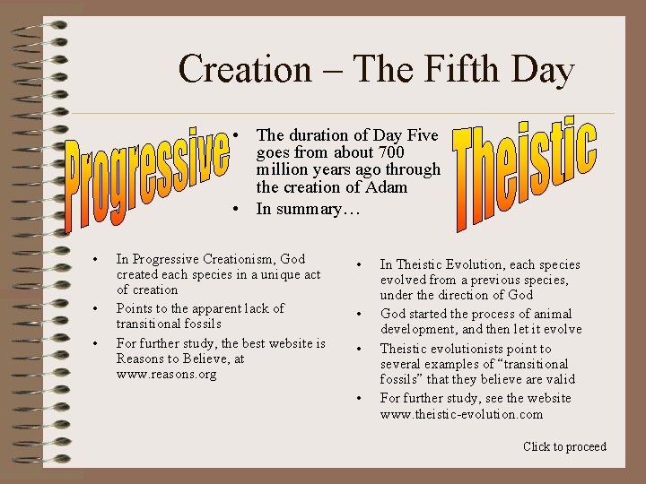 Creation – The Fifth Day • The duration of Day Five goes from about