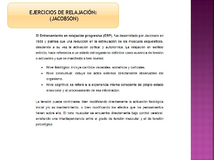 EJERCICIOS DE RELAJACIÓN: (JACOBSON) 