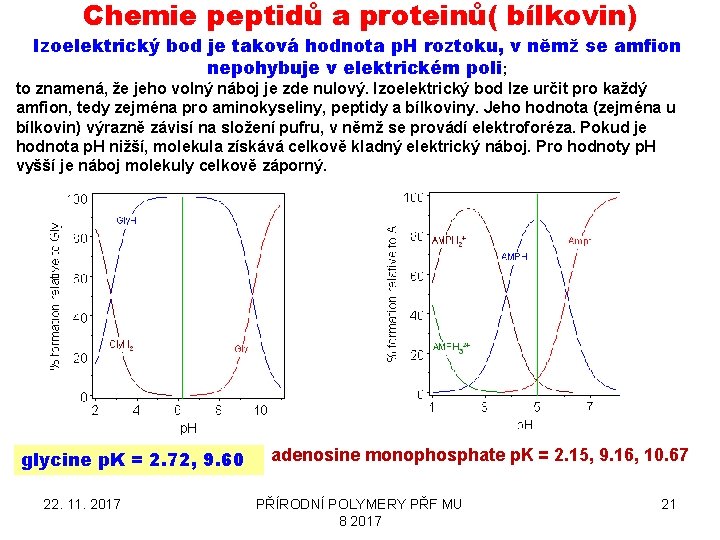 Chemie peptidů a proteinů( bílkovin) Izoelektrický bod je taková hodnota p. H roztoku, v