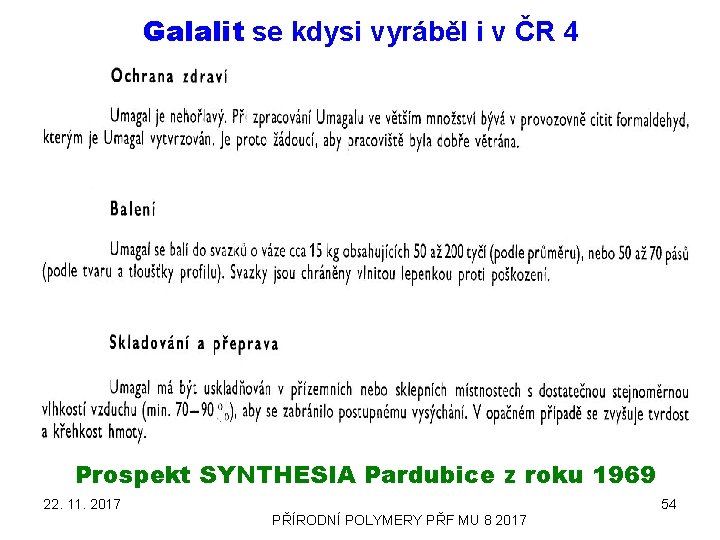 Galalit se kdysi vyráběl i v ČR 4 Prospekt SYNTHESIA Pardubice z roku 1969