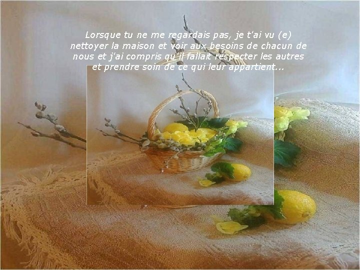 Lorsque tu ne me regardais pas, je t'ai vu (e) nettoyer la maison et