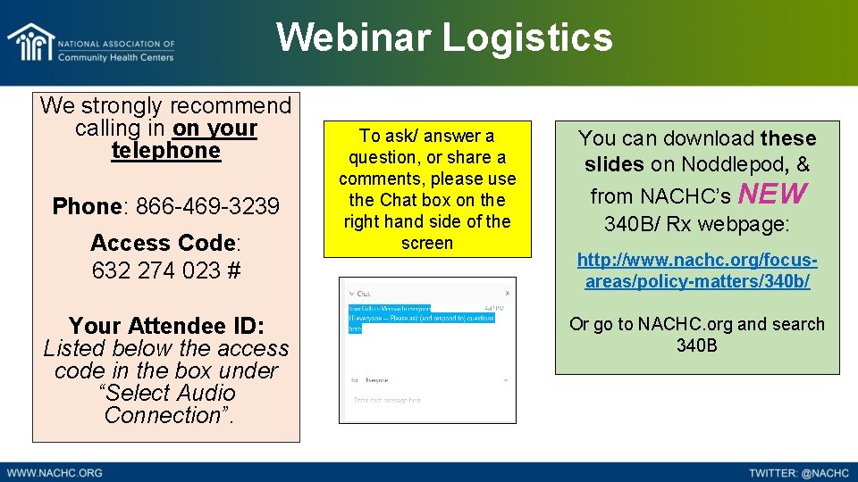 Webinar Logistics We strongly recommend calling in on your telephone Phone: 866 -469 -3239