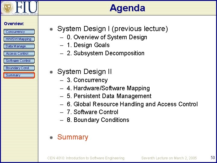 Agenda Overview: Concurrency System Design I (previous lecture) – 0. Overview of System Design