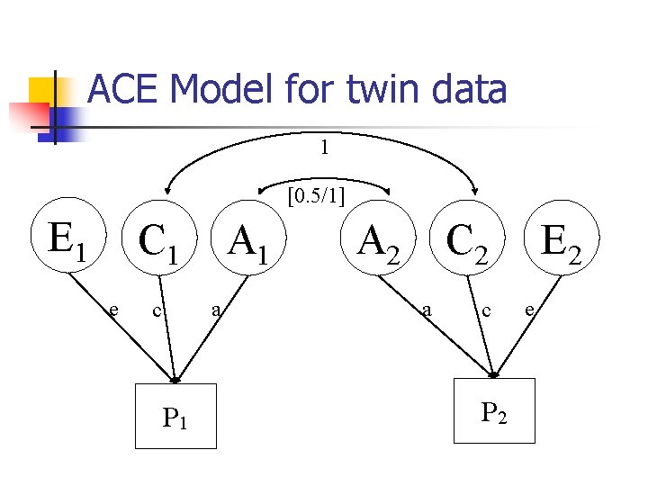 ACE Model for twin data 1 [0. 5/1] E 1 C 1 e A