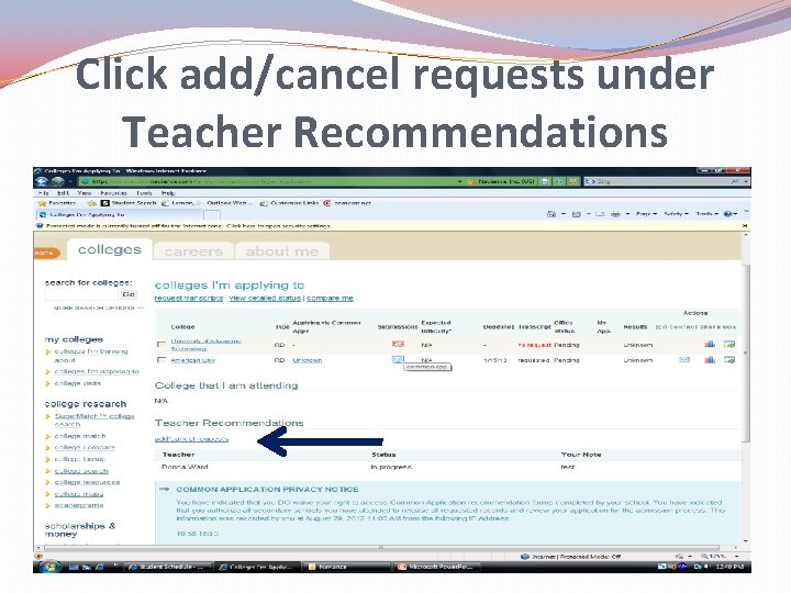 Click add/cancel requests under Teacher Recommendations 