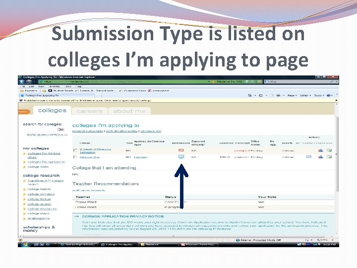 Submission Type is listed on colleges I’m applying to page 