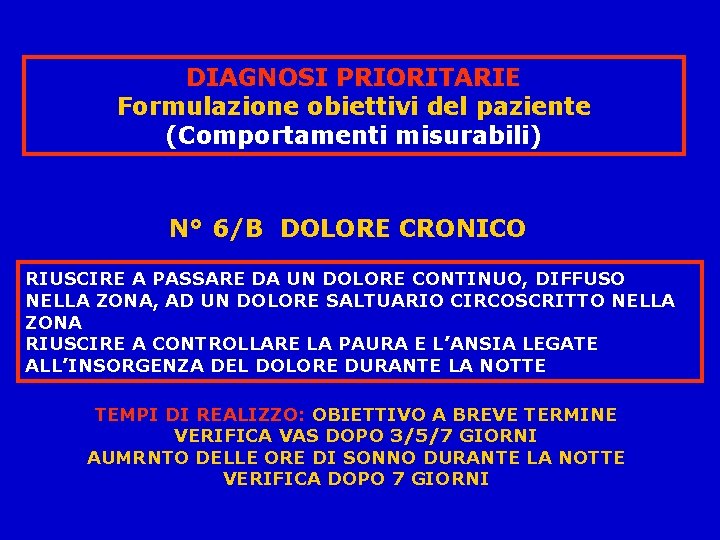 DIAGNOSI PRIORITARIE Formulazione obiettivi del paziente (Comportamenti misurabili) N° 6/B DOLORE CRONICO RIUSCIRE A