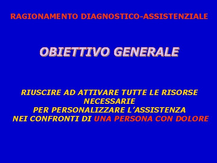 RAGIONAMENTO DIAGNOSTICO-ASSISTENZIALE RIUSCIRE AD ATTIVARE TUTTE LE RISORSE NECESSARIE PERSONALIZZARE L’ASSISTENZA NEI CONFRONTI DI