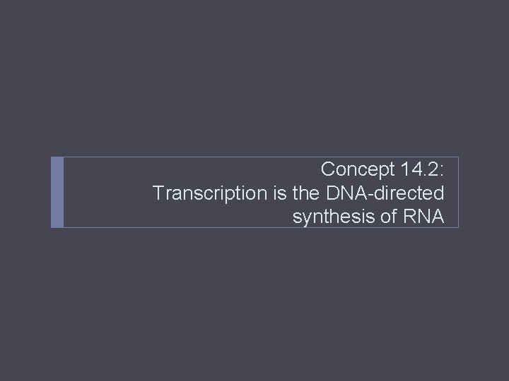 Concept 14. 2: Transcription is the DNA-directed synthesis of RNA 