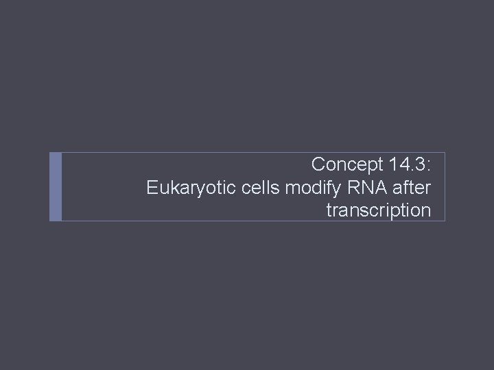 Concept 14. 3: Eukaryotic cells modify RNA after transcription 