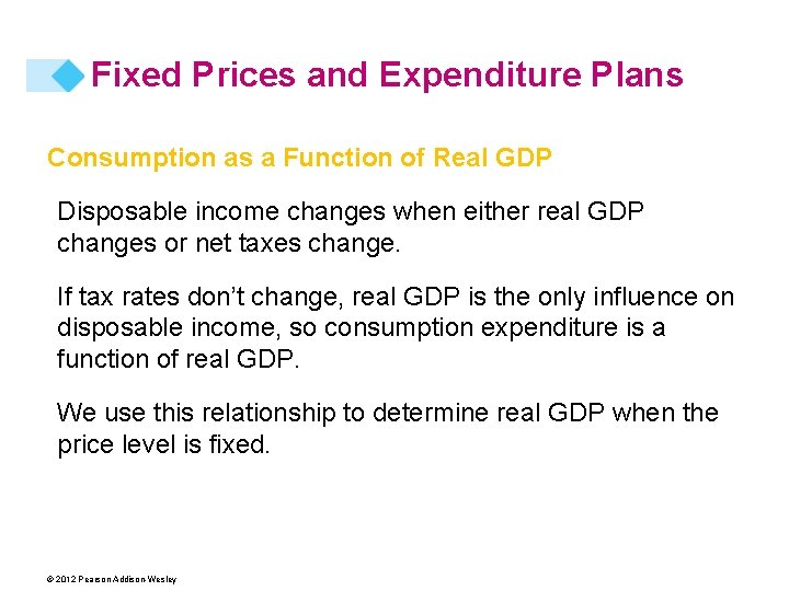 Fixed Prices and Expenditure Plans Consumption as a Function of Real GDP Disposable income