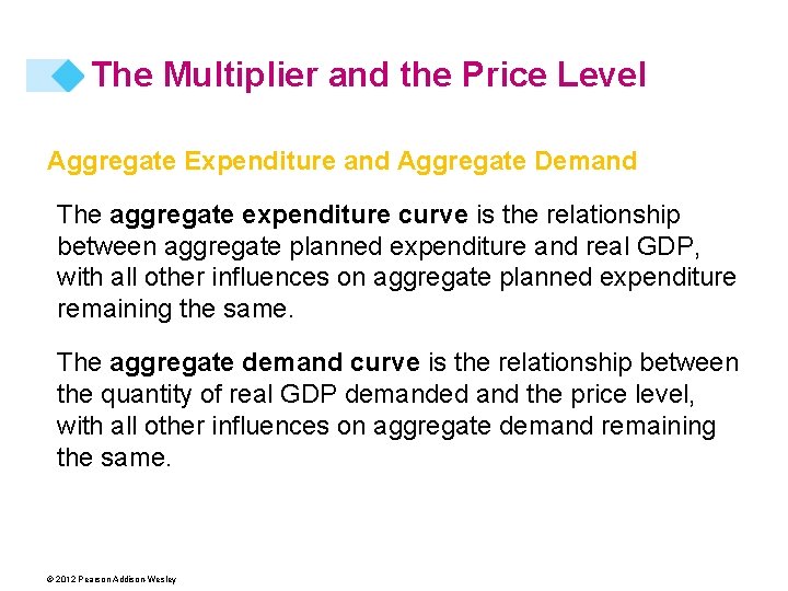 The Multiplier and the Price Level Aggregate Expenditure and Aggregate Demand The aggregate expenditure