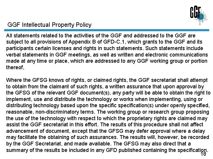 GGF Intellectual Property Policy All statements related to the activities of the GGF and