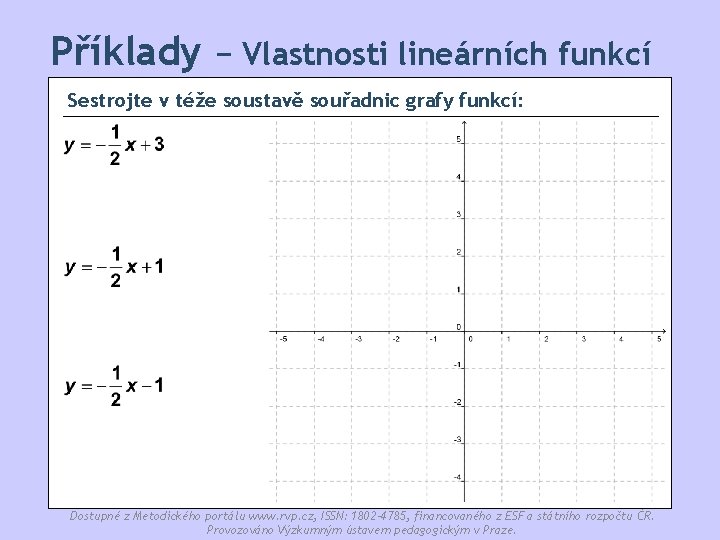 Příklady − Vlastnosti lineárních funkcí Sestrojte v téže soustavě souřadnic grafy funkcí: Dostupné z