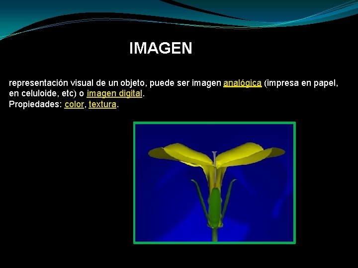 IMAGEN representación visual de un objeto, puede ser imagen analógica (impresa en papel, en