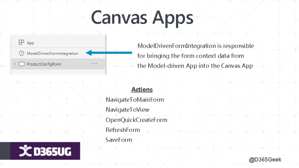 Canvas Apps Model. Driven. Form. Integration is responsible for bringing the form context data