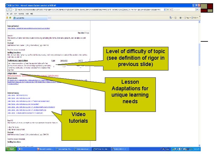 Level of difficulty of topic (see definition of rigor in previous slide) Lesson Adaptations