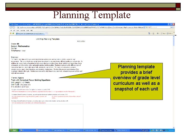 Planning Template Planning template provides a brief overview of grade level curriculum as well